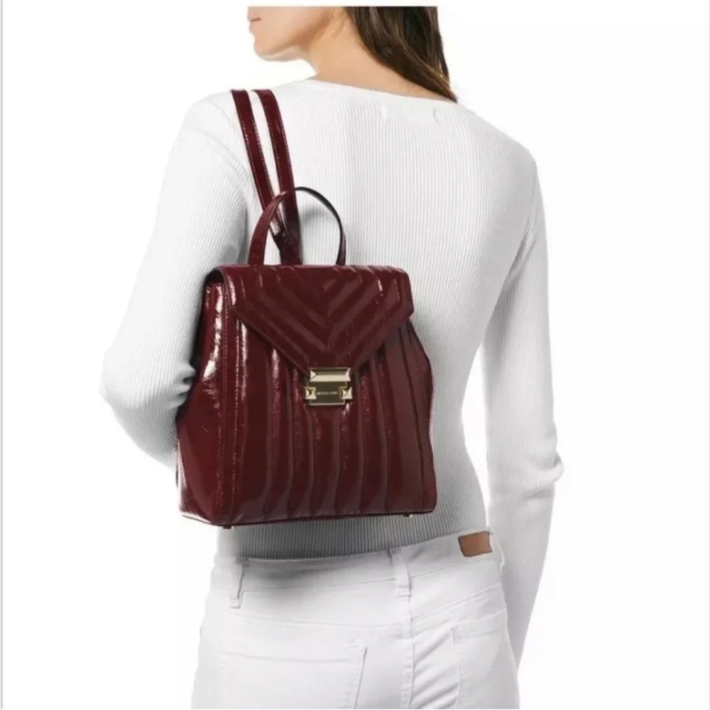 New! Michael Kors Whitney Leather Quilted Backpack in Oxblood Fall
